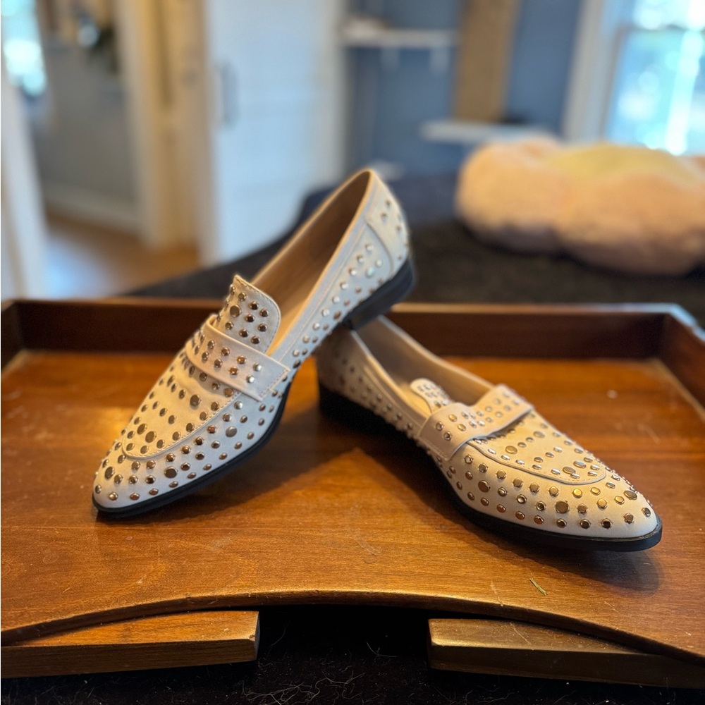 Studded Loafers in Cream and Gold